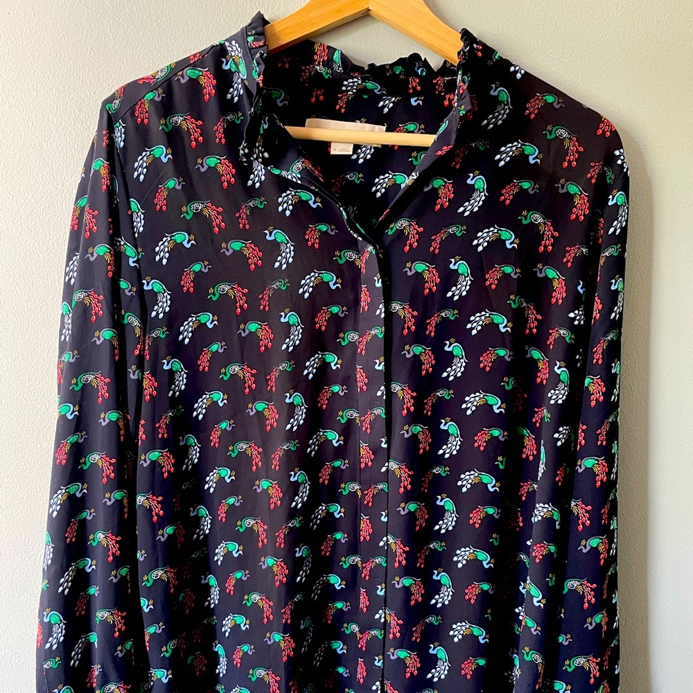 Ruffle Trim Peacock Blouse
